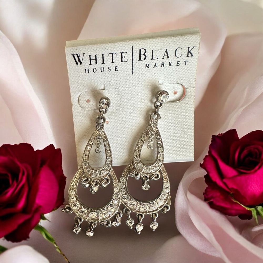 White House Black Market Dazzling Silver Chandelier Earrings